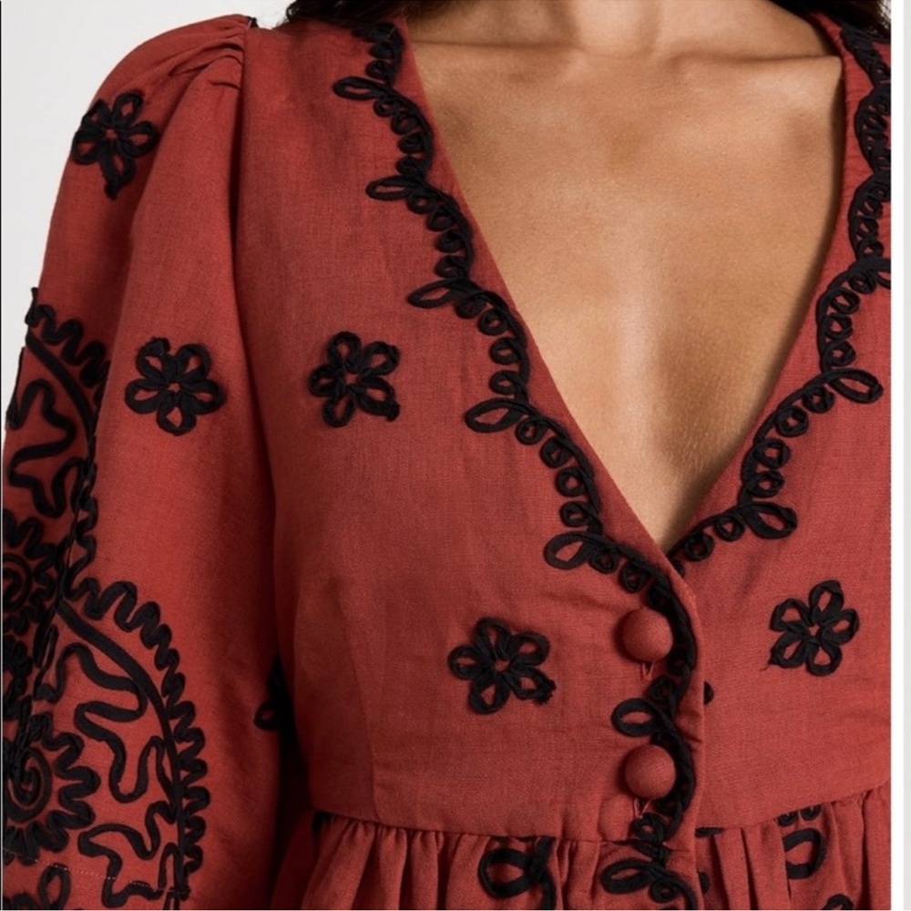 RHODE Rust Midi Dress with Black Embroidery Detailing - Picture 6 of 9
